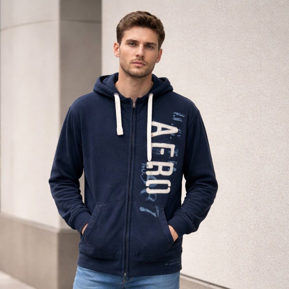Y2k Aeropostale AERO Full Zip Hoodie XL Navy Blue Graphic Logo Sweatshirt